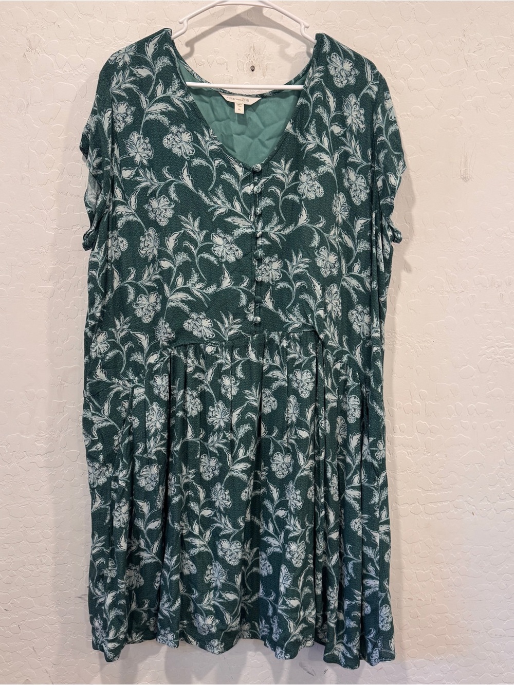 Garnet Hill Green Floral Midi Dress Womens XL Garden Cottagecore